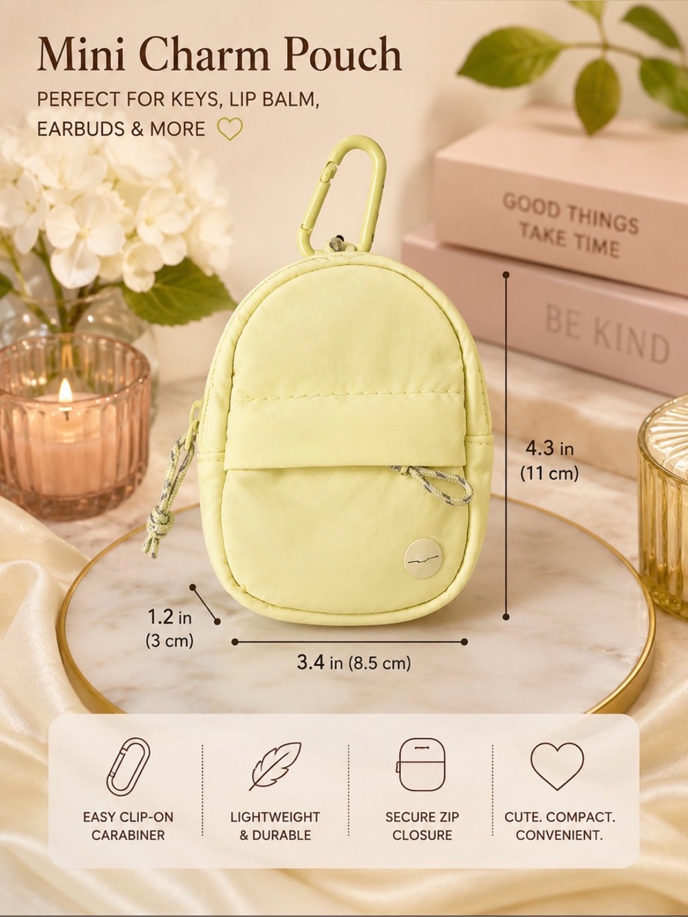 Mini Charm Pouch - Light Green Clip-On Accessory Pouch